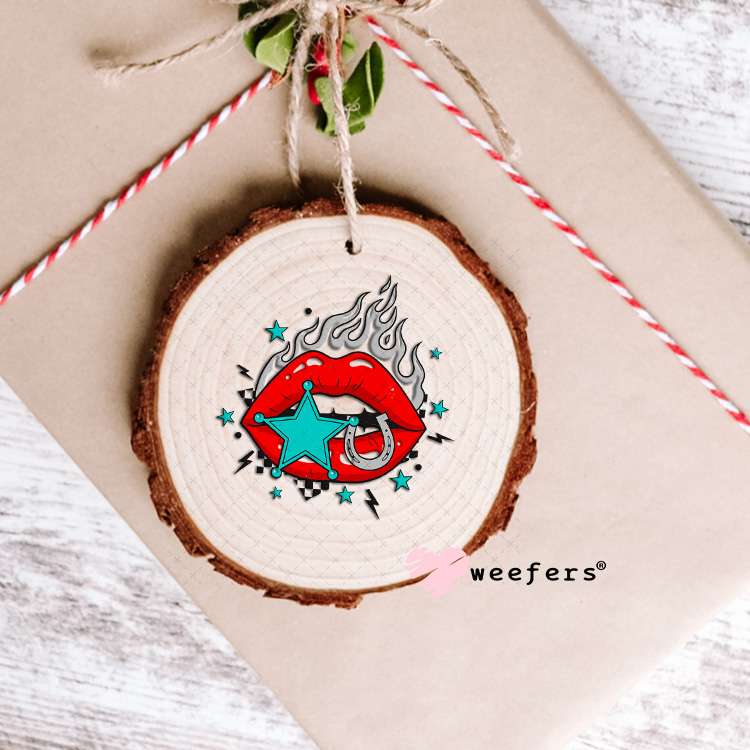 UV DTF Decal - Flame Lips Teal Red Ornament Weefers