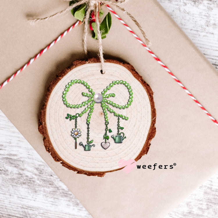 UV DTF Decal - Pearl Green Bow Gardening Ornament Weefers