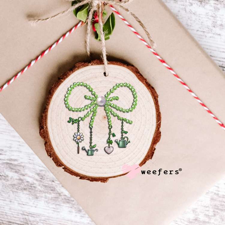 UV DTF Decal - Pearl Green Bow Gardening Ornament Weefers