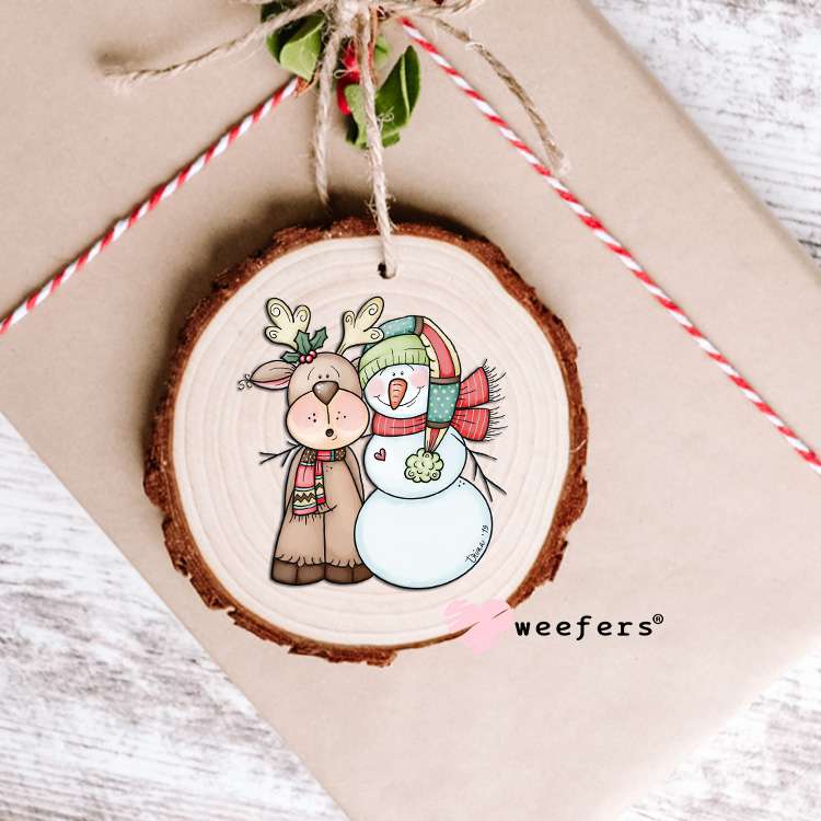 Old Time Christmas Reindeer and Snowman UV DTF Decal Ornament Weefers