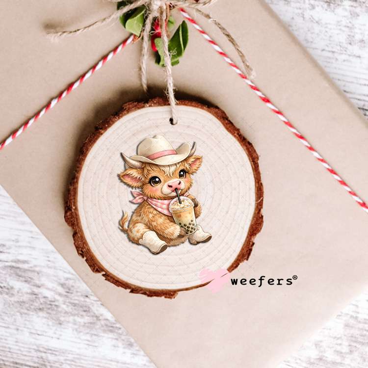 UV DTF Decal - Brown Cowgirl Cow Boba Ornament Weefers