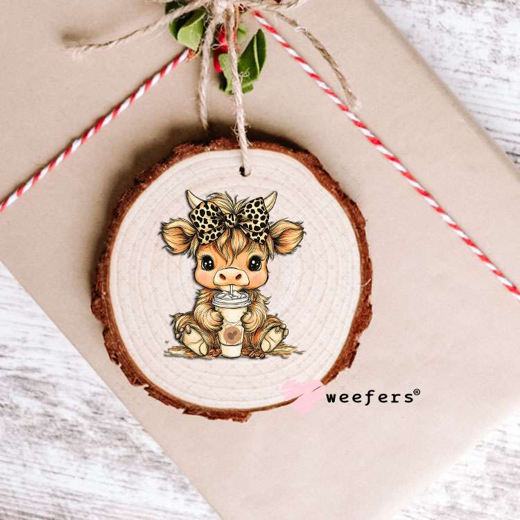 UV DTF Decal - Cutie Cow Leopard Bow Iced Coffee Ornament Weefers