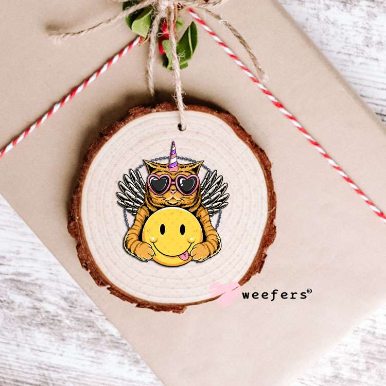 UV DTF Decal - Cat Hugging Smiley Face Ornament Weefers