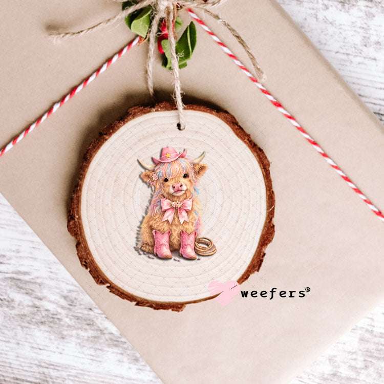 UV DTF Decal - Pink Cowgirl Cow Ornament Weefers