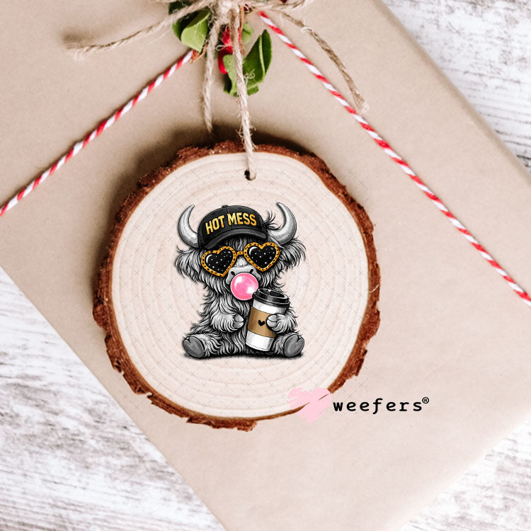 UV DTF Decal - Hot Mess Coffee Highland Cow Ornament Weefers