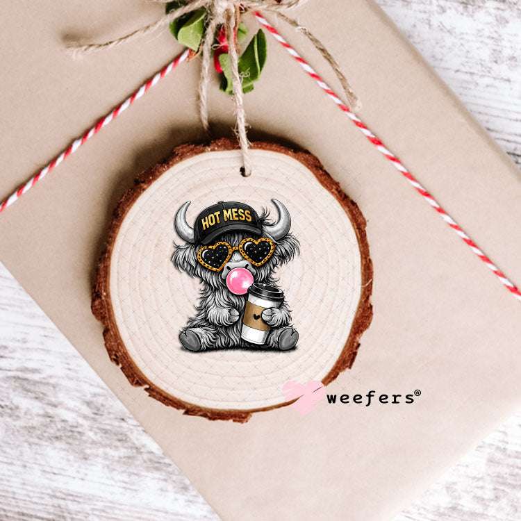 UV DTF Decal - Hot Mess Coffee Highland Cow Ornament Weefers