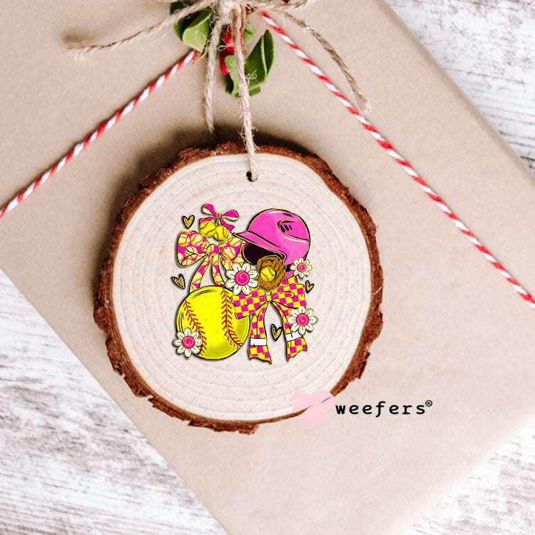 UV DTF Decal - Pink Yellow Sotfball Bows Ornament Weefers