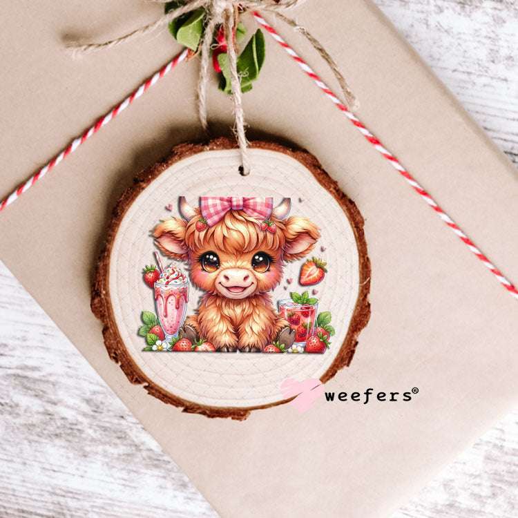 UV DTF Decal - Cute Baby Highland Cow Strawberries Ornament Weefers