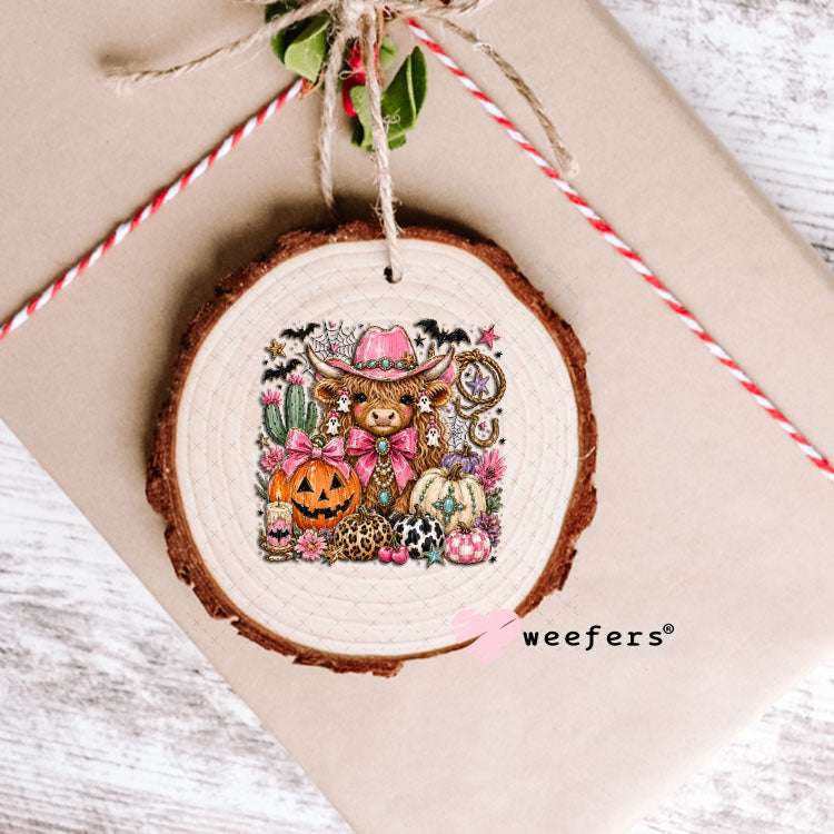 UV DTF Decal - Fall Pink Highland Cow Pumpkins Ornament Weefers