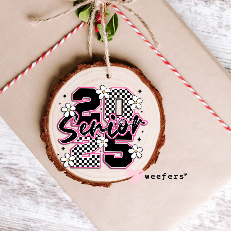 Senior 2025 Grad Pink Black Checkered UV DTF Decal UV DTF Decal Ornament Weefers