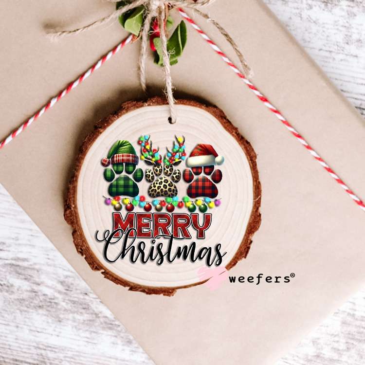 Merry Christmas Dog Paws UV DTF Decal Ornament Weefers