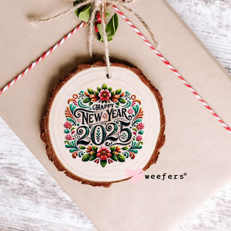 Happy New Year 2025 Flowers UV DTF Decal Ornament Weefers