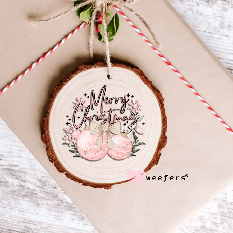 Merry Christmas Pink Ornament UV DTF Decal Ornament Weefers