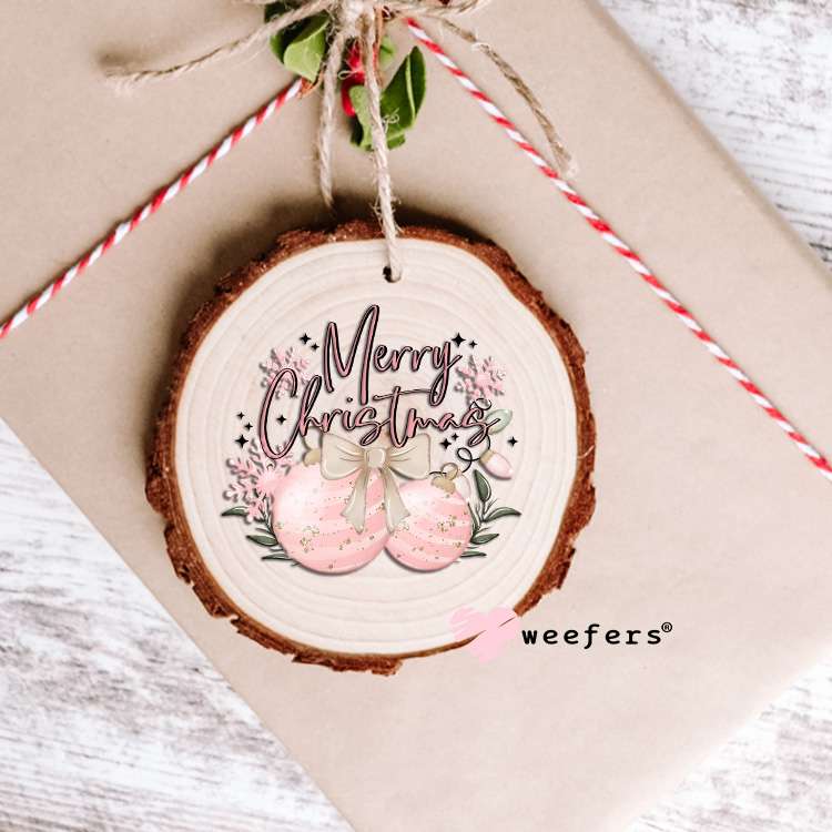 Merry Christmas Pink Ornament UV DTF Decal Ornament Weefers