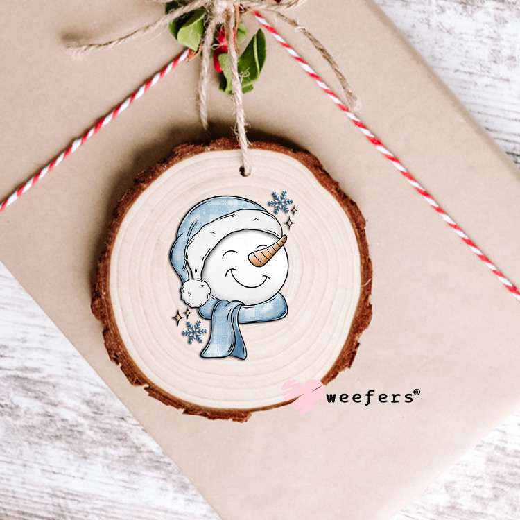 Happy Snowman Blue UV DTF Decal Ornament Weefers