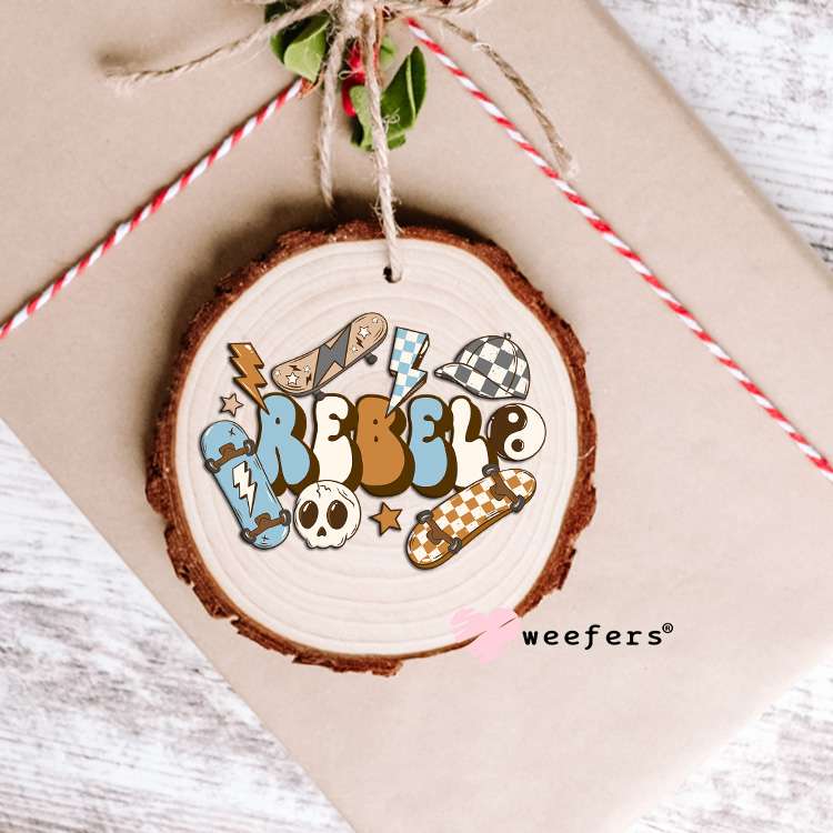 Rebel Skateboard Blue Brown UV DTF Decal Ornament Weefers