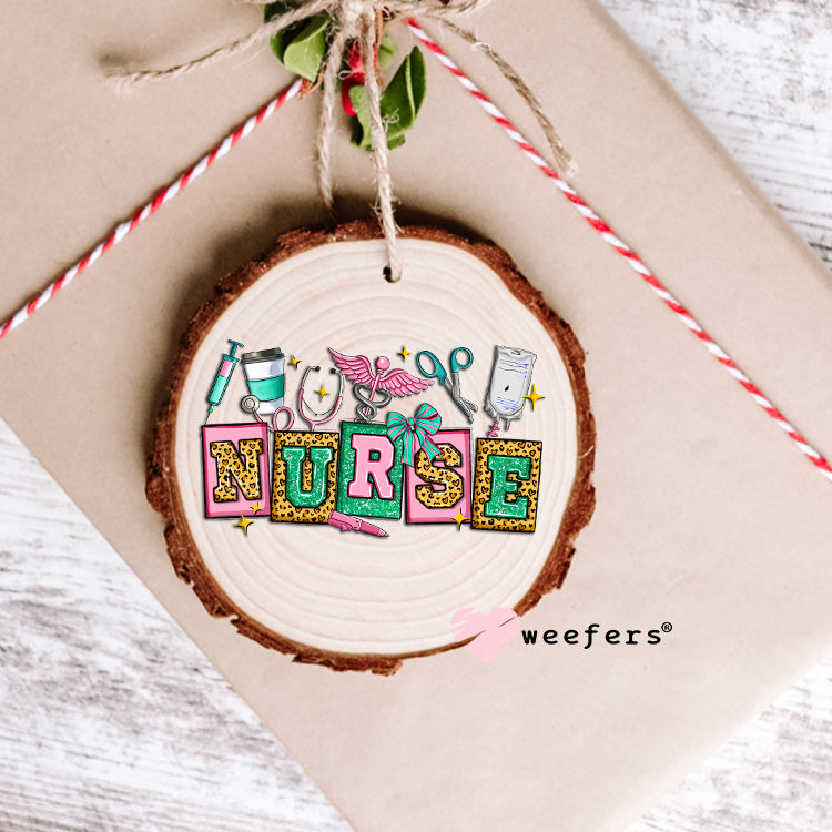 Nurse Teal and Pink UV DTF Decal Ornament Weefers