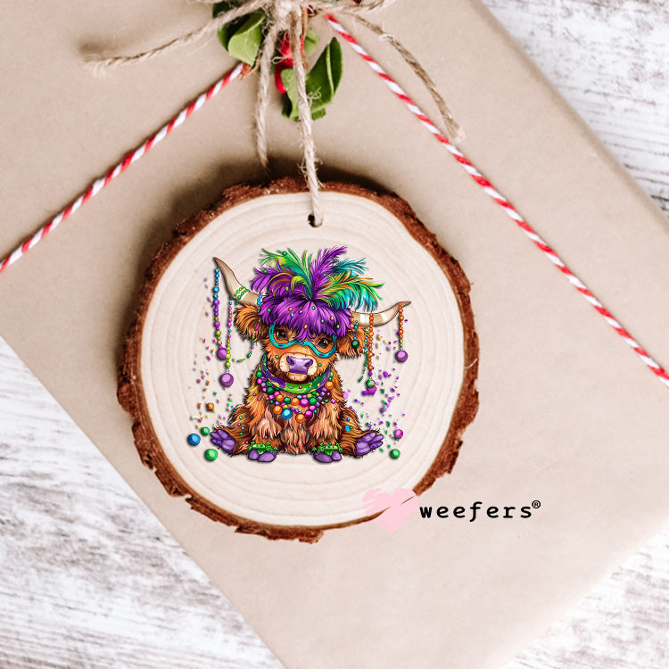 Mardi Gras Bougee Highlander Cow UV DTF Decal Ornament Weefers