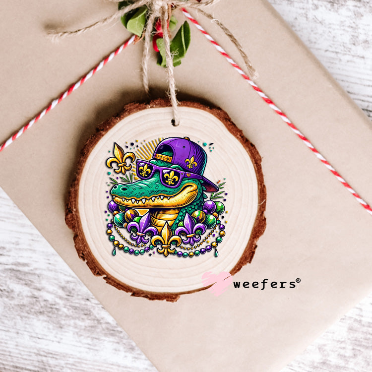 Mardi Gras Cool Alligator UV DTF Decal Ornament Weefers