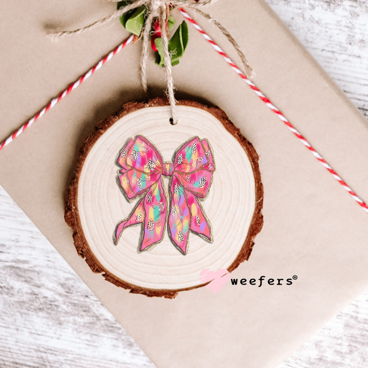Glitter Pink Teal Bow UV DTF Decal Ornament Weefers