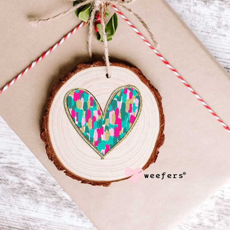 Glitter Colorful Heart UV DTF Decal Ornament Weefers