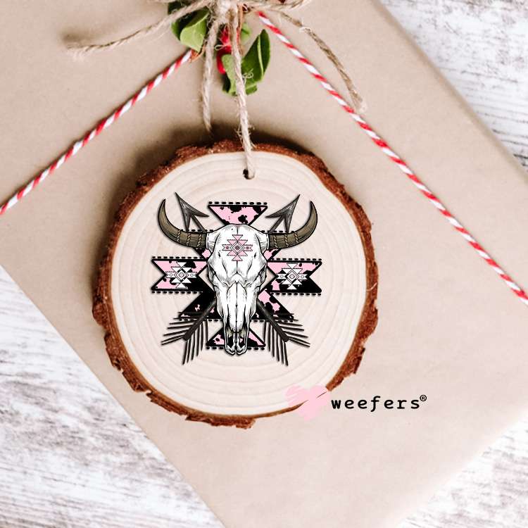 Pink Aztec Cow Skull UV DTF Decal Ornament Weefers