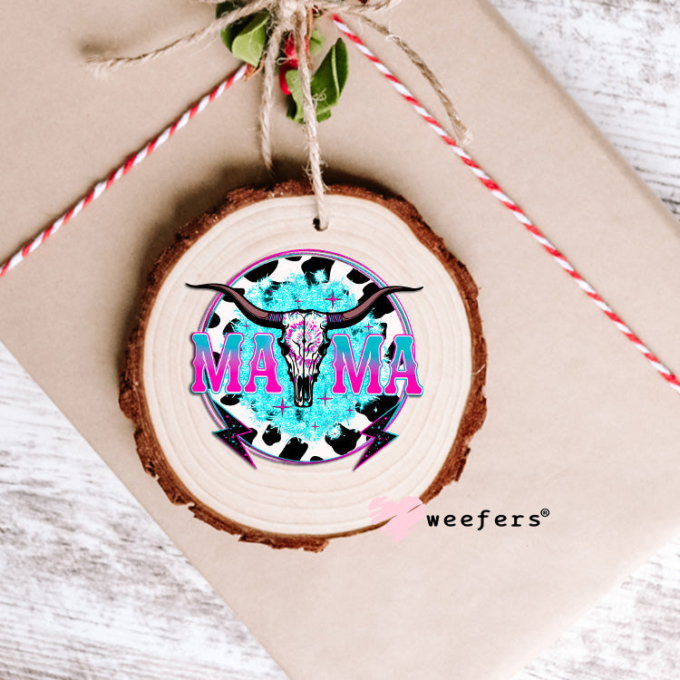 Mama Teal Cow Print Western UV DTF Decal Ornament Weefers