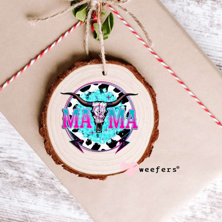 Mama Teal Cow Print Western UV DTF Decal Ornament Weefers