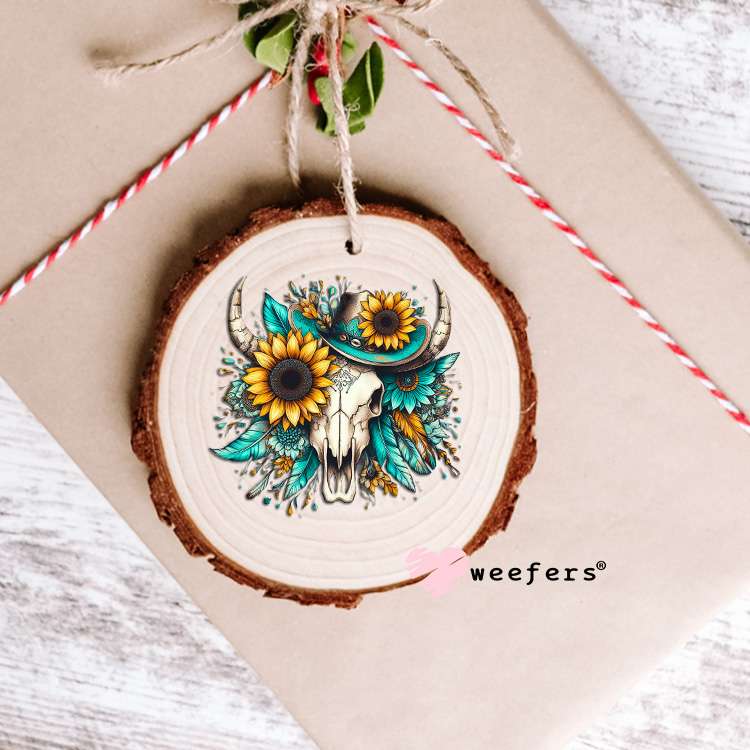 Bougie Sunflower Cow Skull Western UV DTF Decal Ornament Weefers