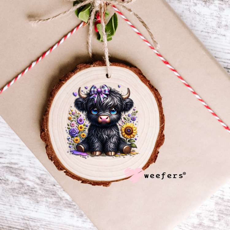 Black Baby Highlander Cow UV DTF Decal Ornament Weefers