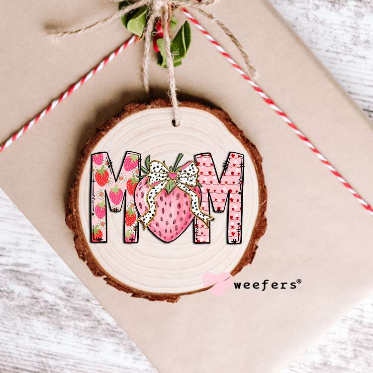 Mom Strawberry Dotted Bow UV DTF Decal Ornament Weefers