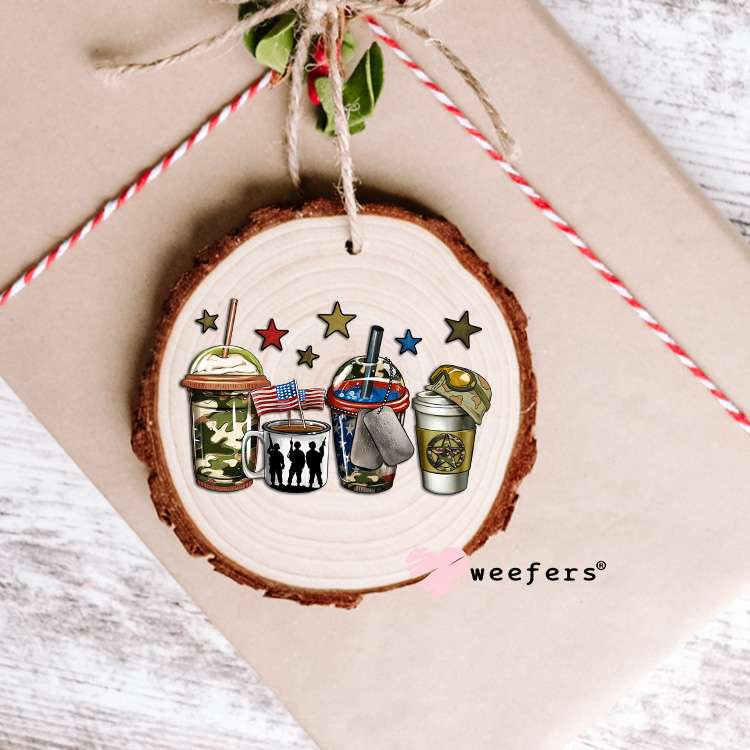 Military Coffee Latte UV DTF Decal Ornament Weefers