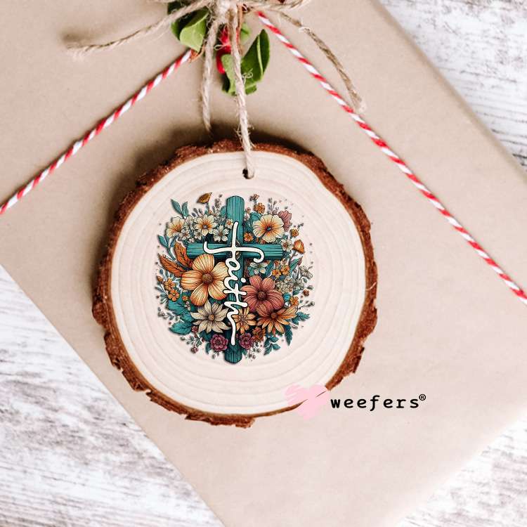 Faith Cross Rust Flowers UV DTF Decal Ornament Weefers