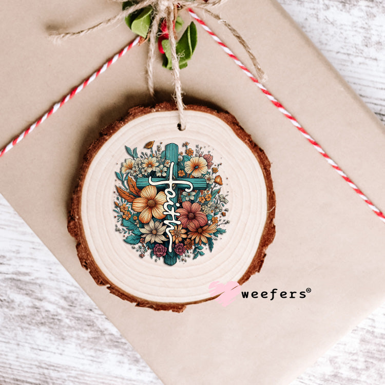 Faith Cross Rust Flowers UV DTF Decal Ornament Weefers