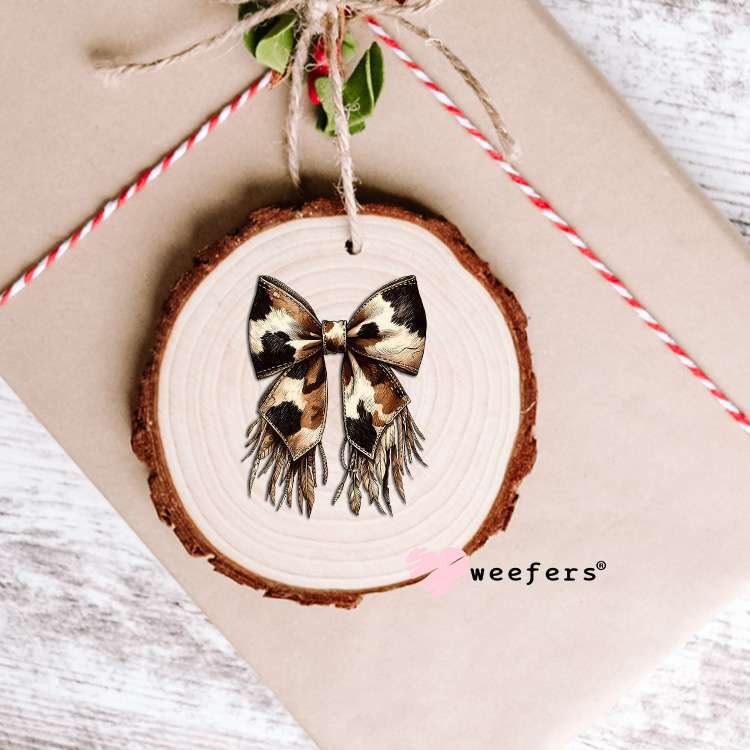 Western Brown Cow Print Bow UV DTF Decal Ornament Weefers