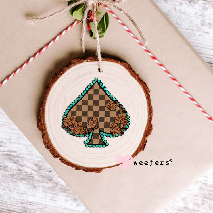 Brown and Turquoise Checkered Spade UV DTF Decal Ornament Weefers