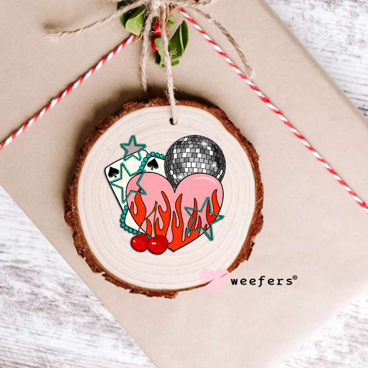 Pink Flame Heart Disco Ball UV DTF Decal Ornament Weefers