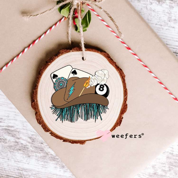 Brown Cowgirl hat Eight Ball Western UV DTF Decal Ornament Weefers