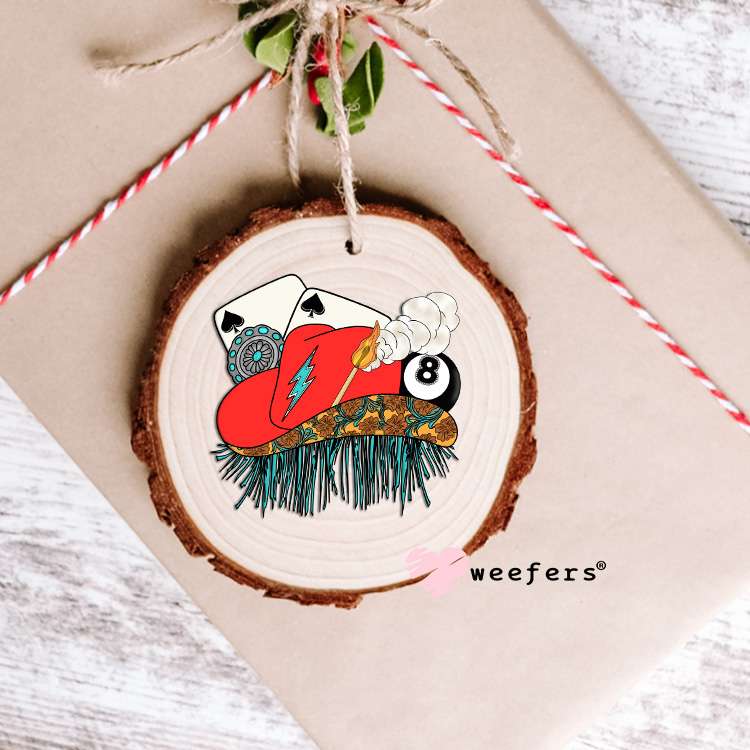 Red Cowgirl hat Eight Ball Western UV DTF Decal Ornament Weefers