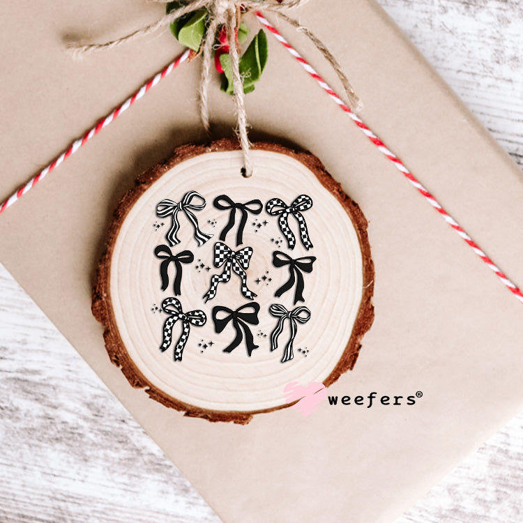 Black Checkered Bows Box UV DTF Decal Ornament Weefers