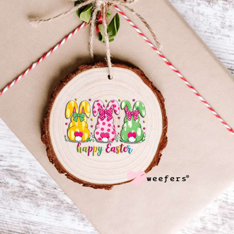 Happy Easter Colorful Bunnies UV DTF Decal Ornament Weefers