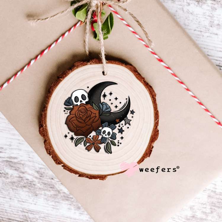 Burgundy Rose Black Moon and Skulls UV DTF Decal Ornament Weefers