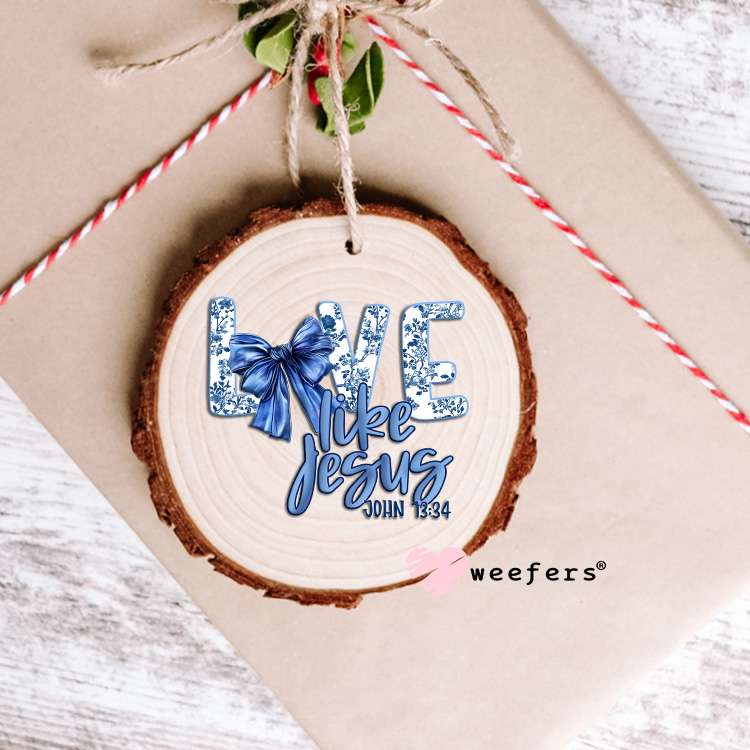 Love Like Jesus Blue Toile Bow UV DTF Decal Ornament Weefers