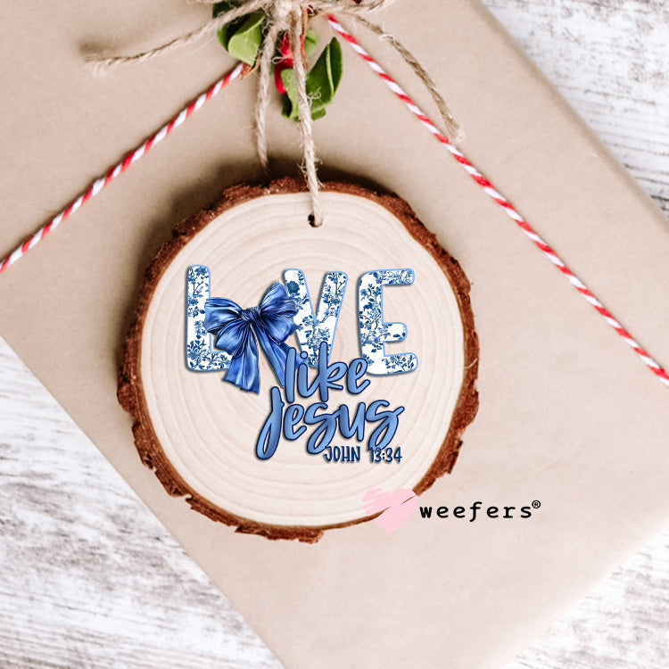 Love Like Jesus Blue Toile Bow UV DTF Decal Ornament Weefers