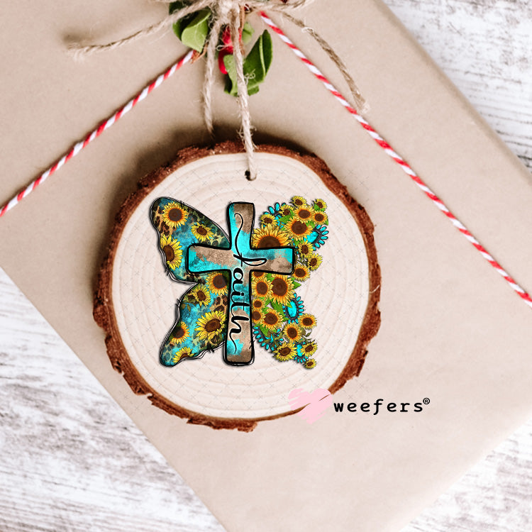 Faith Cross Sunflowers UV DTF Decal Ornament Weefers