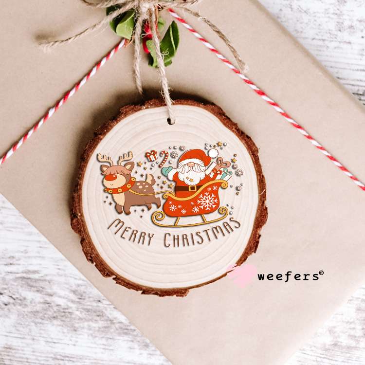 Merry Christmas Santa and Reindeer UV DTF Decal Ornament Weefers