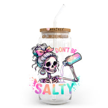 Load image into Gallery viewer, a glass jar with a skeleton holding a hair dryer
