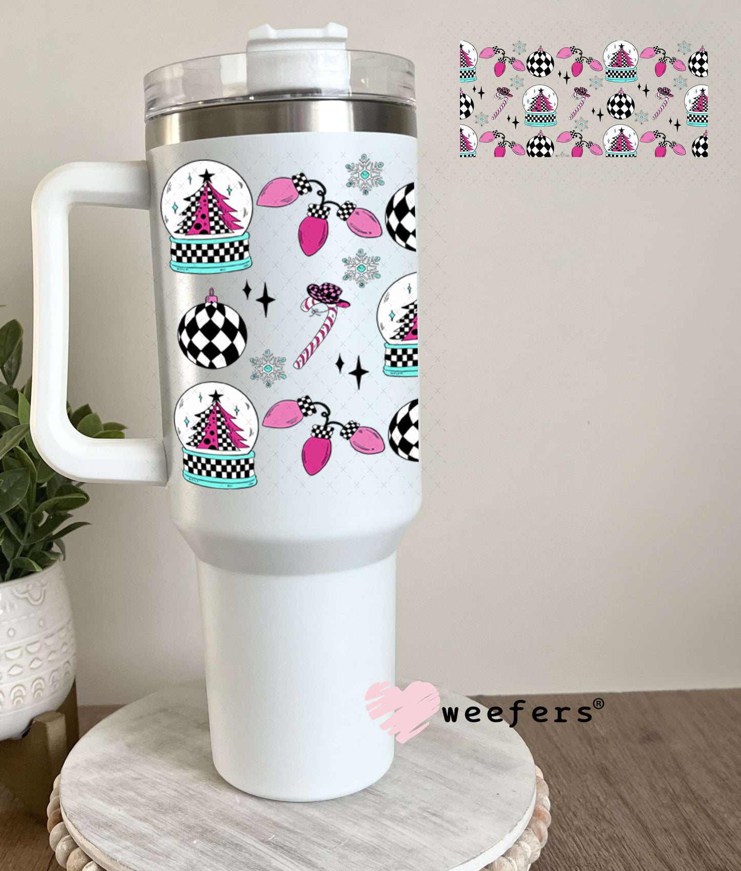 Western Christmas Pink and Black UV DTF Cup Wrap - Weefers Exclusive 40oz Tumbler Wrap Weefers
