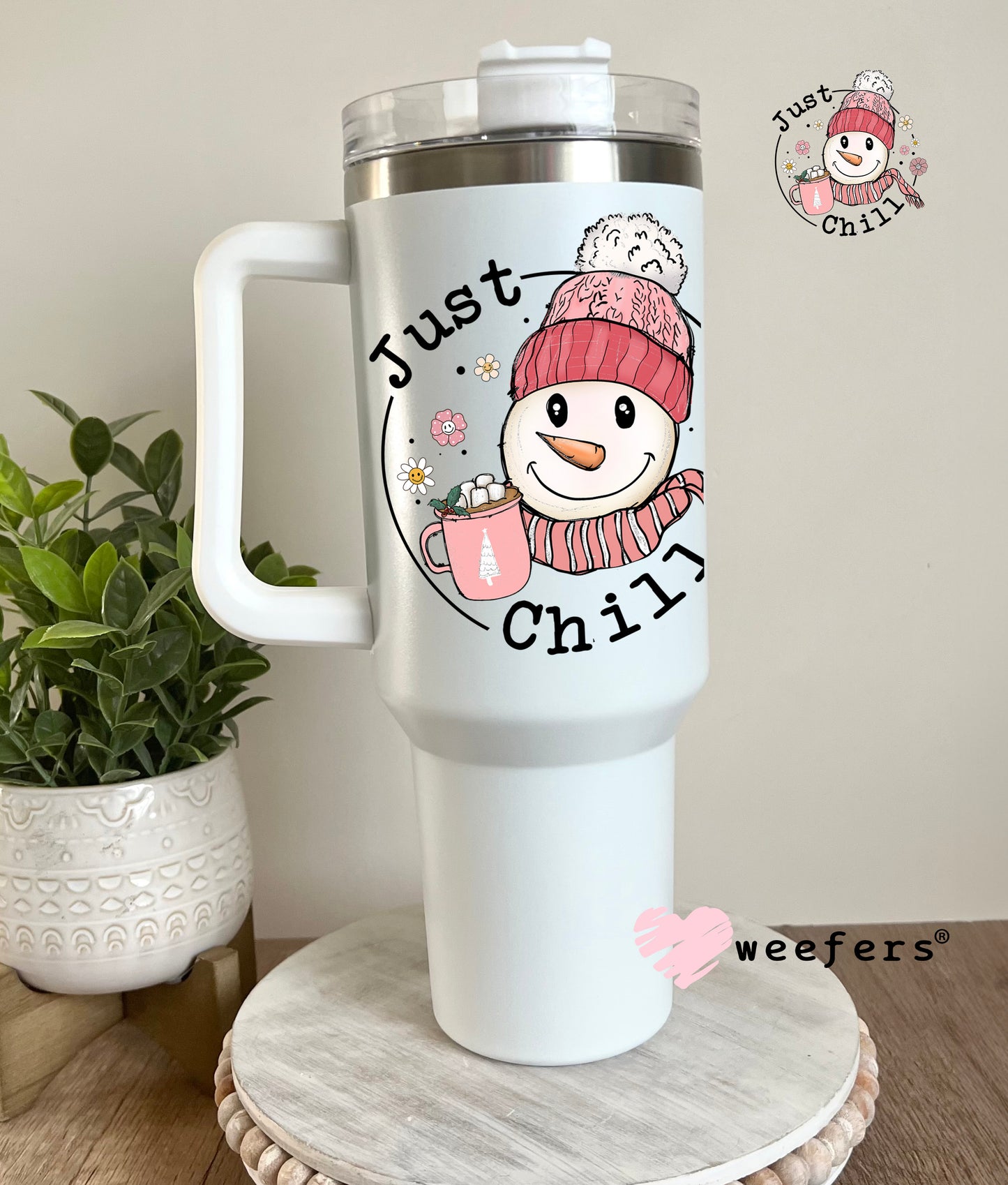 Just Chill Christmas Snowman UV DTF Decal 40oz Tumbler Decal Weefers