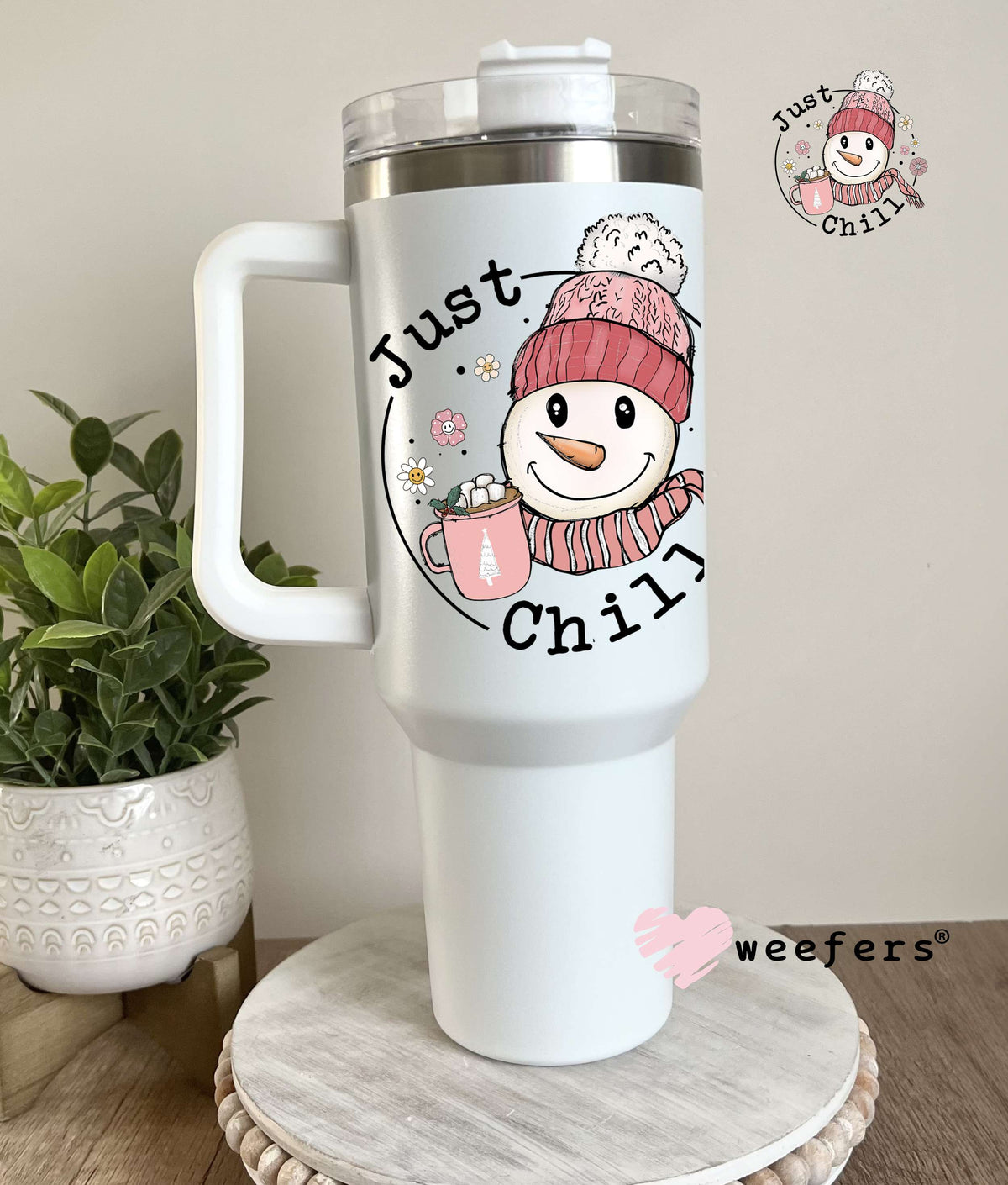 Just Chill Christmas Snowman UV DTF Decal 40oz Tumbler Decal Weefers